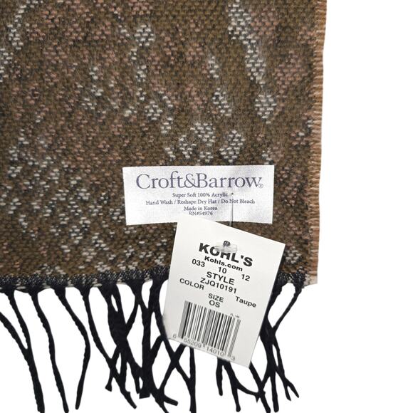 Croft & Barrow Scarf Taupe Brown Acrylic Knit Fringe Winter Cozy Classiccore - Picture 3 of 4